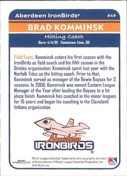 2012 Grandstand Aberdeen IronBirds #18 Brad Komminsk Back