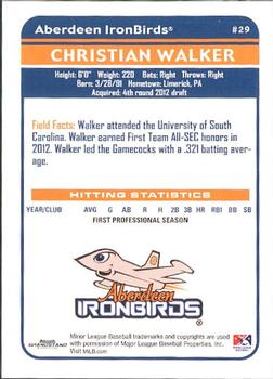 2012 Grandstand Aberdeen IronBirds #31 Christian Walker Back