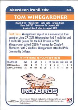 2012 Grandstand Aberdeen IronBirds #35 Tom Winegardner Back