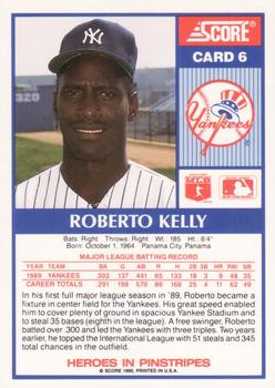 1990 Score New York Yankees #6 Roberto Kelly Back
