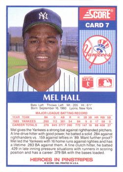 1990 Score New York Yankees #7 Mel Hall Back