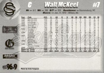 2001 Colorado Springs Sky Sox #NNO Walt McKeel Back