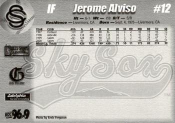 2001 Colorado Springs Sky Sox #NNO Jerome Alviso Back