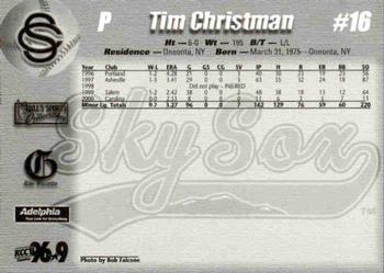 2001 Colorado Springs Sky Sox #NNO Tim Christman Back