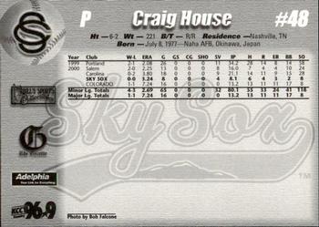 2001 Colorado Springs Sky Sox #NNO Craig House Back