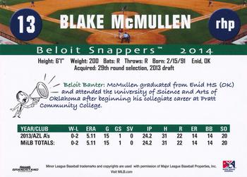2014 Grandstand Beloit Snappers #NNO Blake McMullen Back