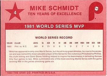 1983 Star Mike Schmidt #4 Mike Schmidt Back