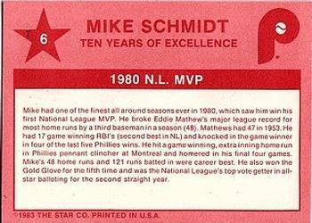 1983 Star Mike Schmidt #6 Mike Schmidt Back