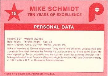 1983 Star Mike Schmidt #15 Mike Schmidt Back