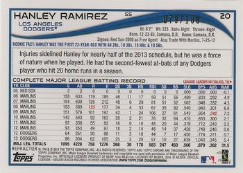 2014 Topps Chrome - Black Refractors #20 Hanley Ramirez Back