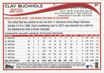 2014 Topps Chrome - Black Refractors #31 Clay Buchholz Back