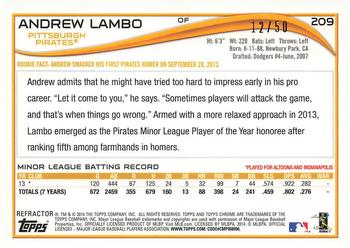 2014 Topps Chrome - Gold Refractors #209 Andrew Lambo Back