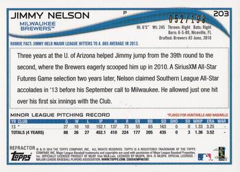 2014 Topps Chrome - Rookie Autographs Blue Refractors #203 Jimmy Nelson Back