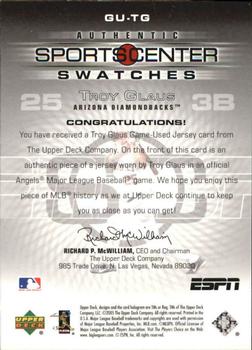 2005 Upper Deck ESPN - SportsCenter Swatches #GU-TG Troy Glaus Back