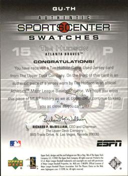 2005 Upper Deck ESPN - SportsCenter Swatches #GU-TH Tim Hudson Back