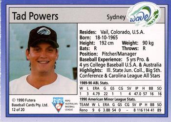 1992 Futera Pepsi ABL Sydney Wave #12 Tad Powers Back