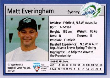 1992 Futera Pepsi ABL Sydney Wave #3 Matt Everingham Back