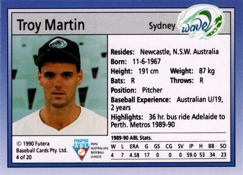 1992 Futera Pepsi ABL Sydney Wave #4 Troy Martin Back