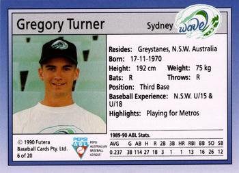 1992 Futera Pepsi ABL Sydney Wave #6 Gregory Turner Back