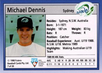 1992 Futera Pepsi ABL Sydney Wave #7 Michael Dennis Back