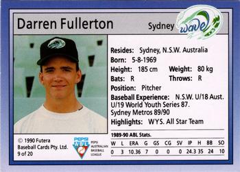 1992 Futera Pepsi ABL Sydney Wave #9 Darren Fullerton Back
