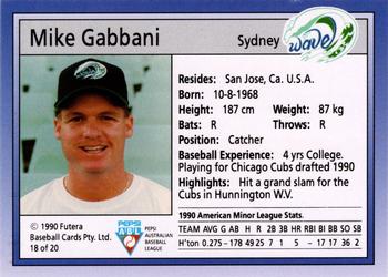 1992 Futera Pepsi ABL Sydney Wave #18 Mike Gabbani Back