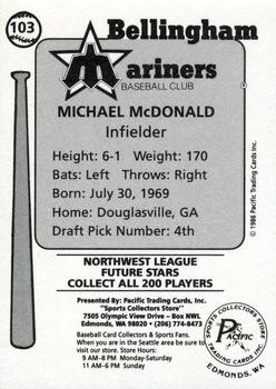 1986 Cramer Bellingham Mariners #103 Michael McDonald Back