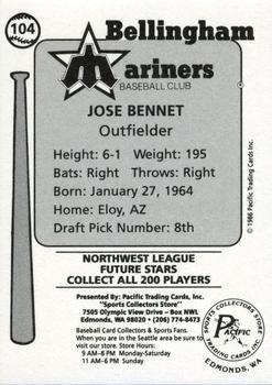 1986 Cramer Bellingham Mariners #104 Jose Bennet Back