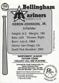 1986 Cramer Bellingham Mariners #105 Deron Johnson Jr. Back
