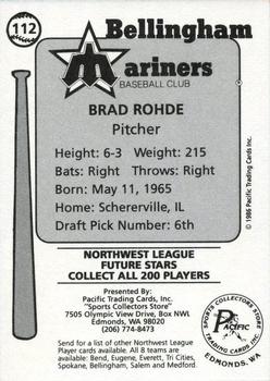 1986 Cramer Bellingham Mariners #112 Brad Rohde Back