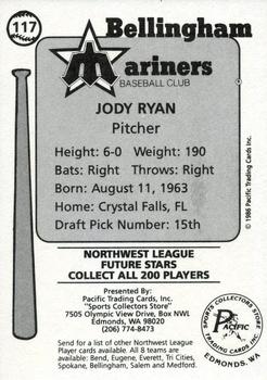 1986 Cramer Bellingham Mariners #117 Jody Ryan Back