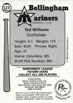 1986 Cramer Bellingham Mariners #123 Ted Williams Back