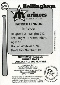1986 Cramer Bellingham Mariners #128 Patrick Lennon Back