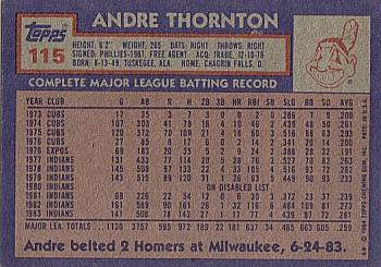 1984 Topps #115 Andre Thornton Back