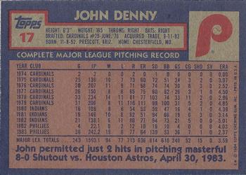 1984 Topps #17 John Denny Back