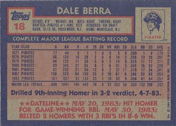 1984 Topps #18 Dale Berra Back