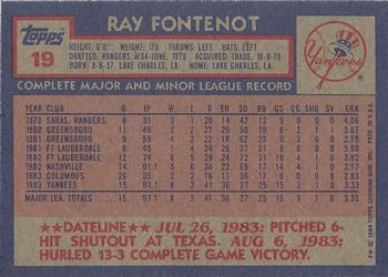 1984 Topps #19 Ray Fontenot Back