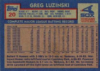 1984 Topps #20 Greg Luzinski Back