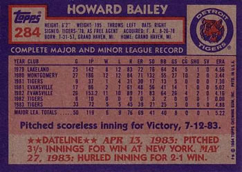 1984 Topps #284 Howard Bailey Back