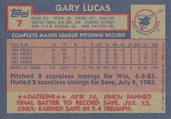 1984 Topps #7 Gary Lucas Back
