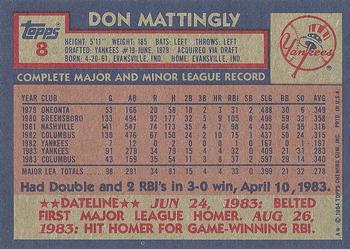 1984 Topps #8 Don Mattingly Back