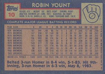 1984 Topps #10 Robin Yount Back