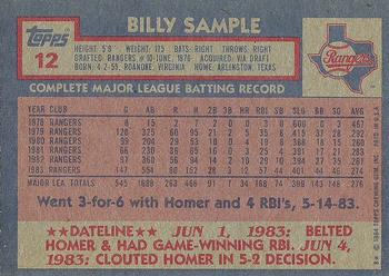 1984 Topps #12 Billy Sample Back