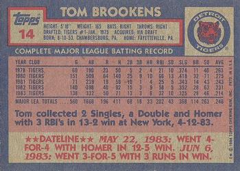 1984 Topps #14 Tom Brookens Back