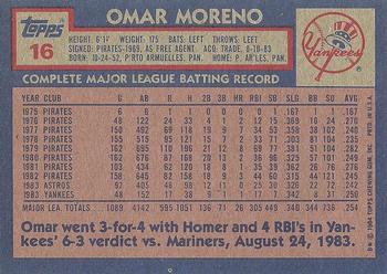 1984 Topps #16 Omar Moreno Back