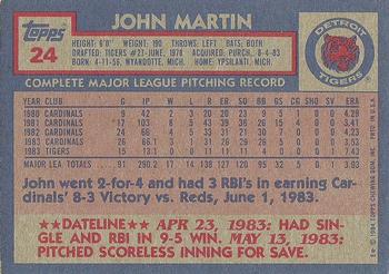 1984 Topps #24 John Martin Back
