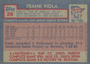 1984 Topps #28 Frank Viola Back