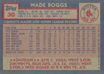 1984 Topps #30 Wade Boggs Back