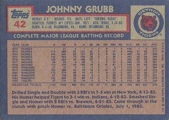 1984 Topps #42 Johnny Grubb Back