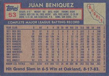 1984 Topps #53 Juan Beniquez Back